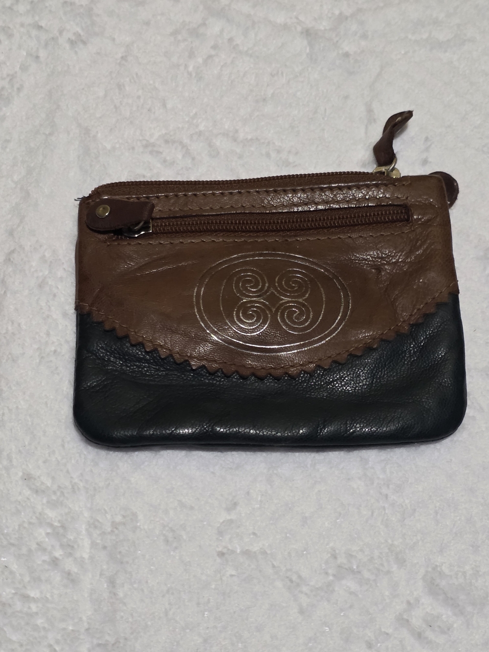 Two-Tone Leather Coin Pouch Wallet - Brown and Black